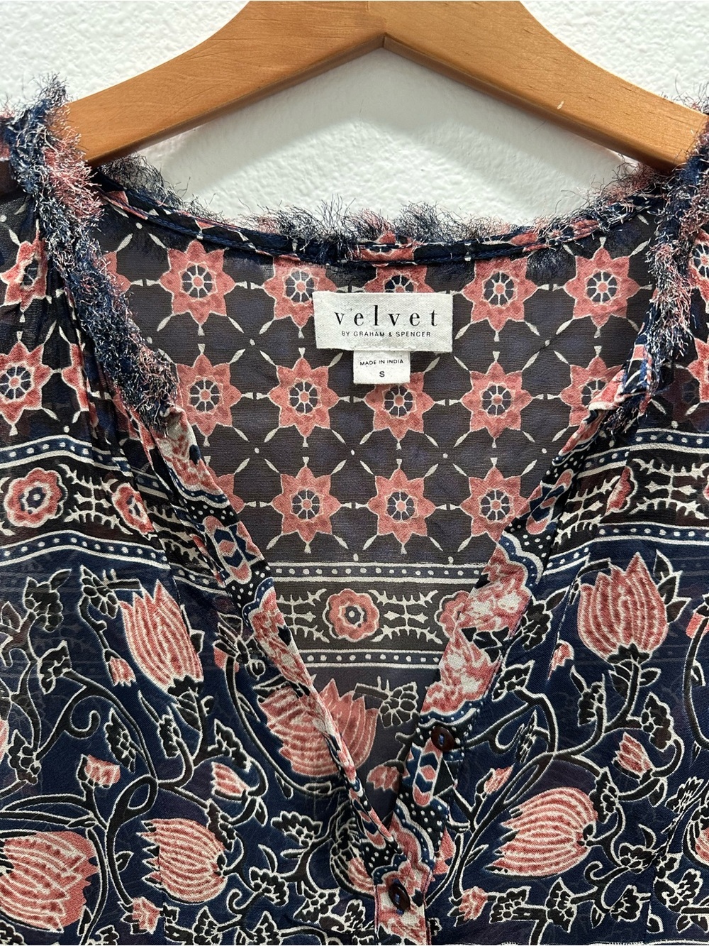 Velvet Zendaya Navy Dusty Rose Boho Floral Paisley Tunic bohemian sheer - Picture 3 of 4